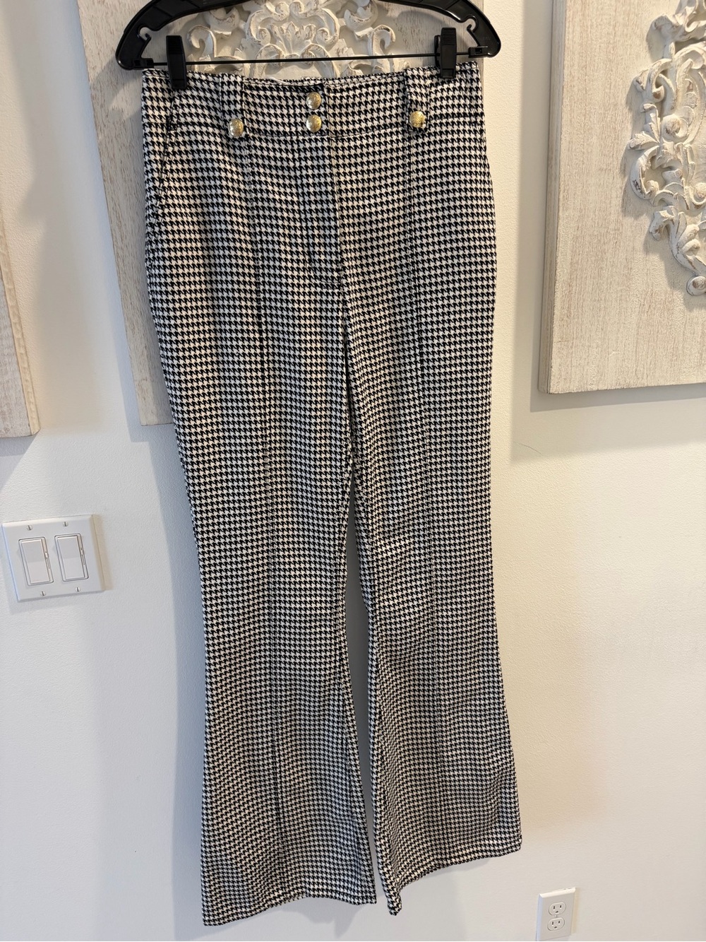 Derek Lam Houndstooth Wide-Leg Pants in Black & White
